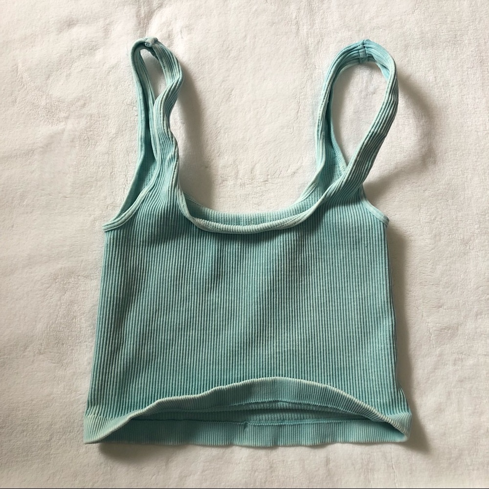 NWOT Free People Aqua Mint Happiness Runs Square Neck Crop XS/S